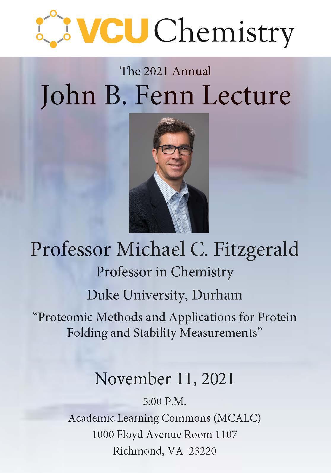2021 Annual Fenn Lecture invite - Professor Michael C. Fitzgerald, Duke University 